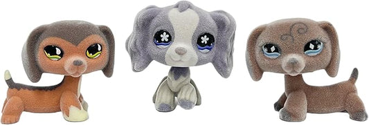 3pcs/Set Custom Flocked Pet Shop Toys Short Hair Cat Kitten Collie Great Dane Cocker Spaniel Dachshund Puppy Dog OOAK Compatible with LPS (#675 and 672 and 640)