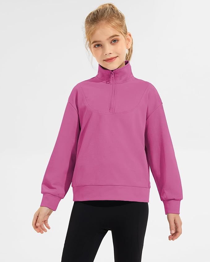 Girls Quarter Zip Sweatshirt Long Sleeve Pullover Tops Kids Casual Spring Outfits for Teen Girls, 5-14 Years