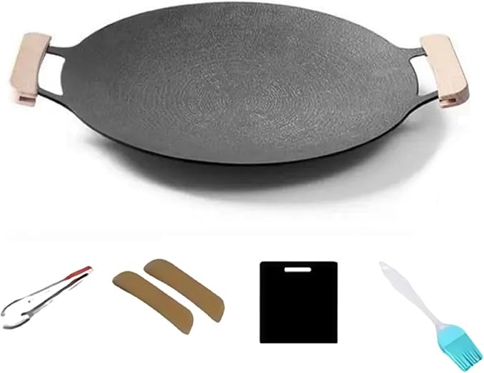 Non-stick Round Baking Pan, Korean Grill Pan for Indoor Cooking, Multifunctional Frying and Baking Pan with Tool for Home Kitchen BBQ (28cm/11in)