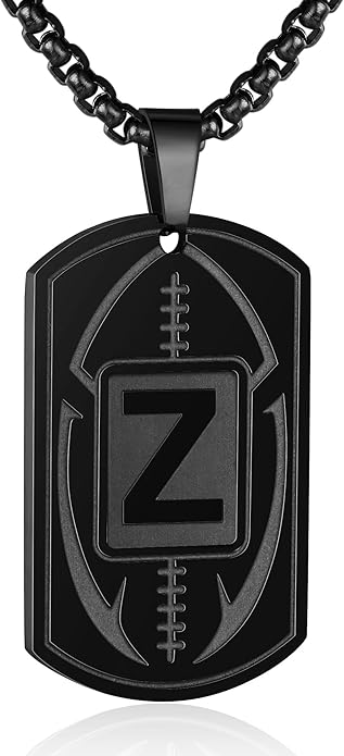 Initial A-Z Dog Tag Necklace for Men - Football Charm Pendant, Stainless Steel Chain 22+2 Inches, Personalized Sports Athletes Jewelry Gift