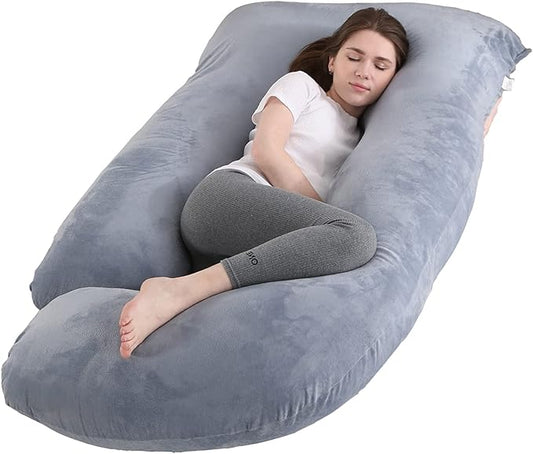 Jcickt Pregnancy Pillow for Sleeping,59 inch Maternity Pillow with Removable Washable Cover,U-Shaped Velvet Full Body Pregnant Pillow -Support for Backs,Legs, Belly, HIPS, Improve Sleep-Gray