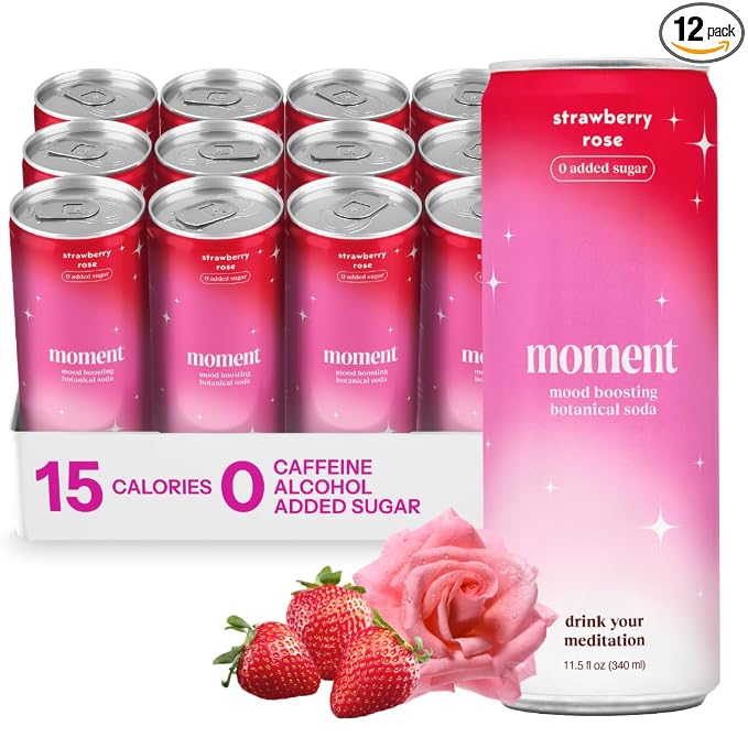 Moment Adaptogen Drink (Shark Tank) - Calm, Clarity & Relaxation with L-Theanine & Ashwagandha - Non Alcoholic Drinks for Adults - Sparkling Botanical Soda - 0 Sugar 0 Caffeine - 12 Pack 11.5 fl oz
