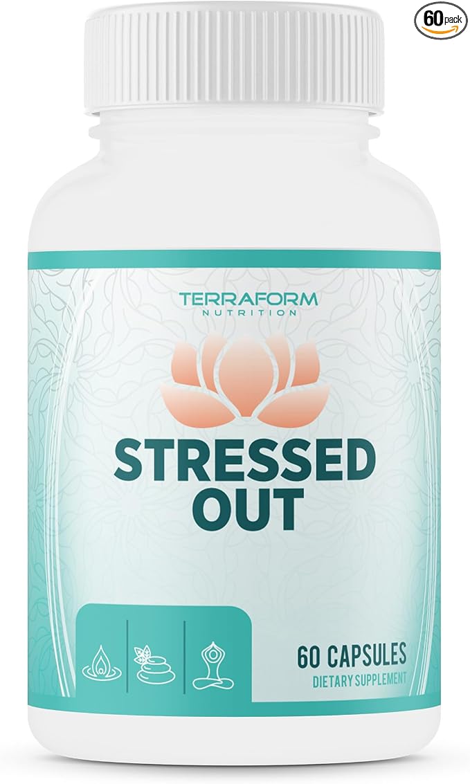 TerraForm Nutrition Stressed Out – Mental Focus & Relaxation Supplement – 60 Capsules – USA Made – 1 Month Supply