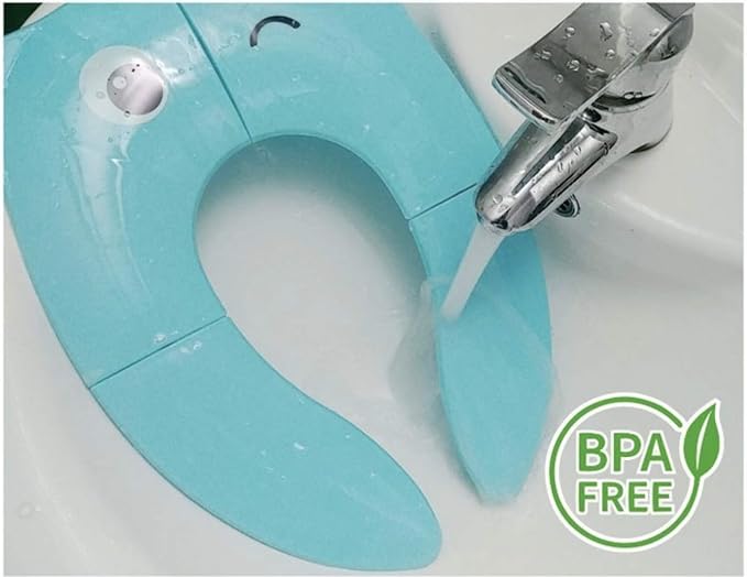 Toilet Potty Training Seat Cover, Travel Toilet Seat, Folding Non Slip Silicone Pads, Travel Portable Reusable Kids Toddlers Boys Girls, Carry Bag (Blue)