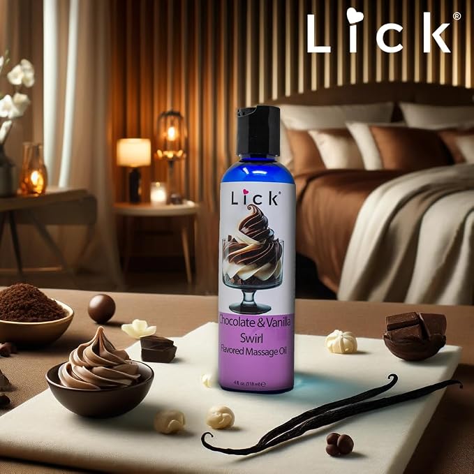Lick Chocolate Vanilla Massage Oil – Classic Dessert Blend Edible Massage Oil with Vitamin E, Rich Smooth Texture for Couples Massage Experiences, 4 oz