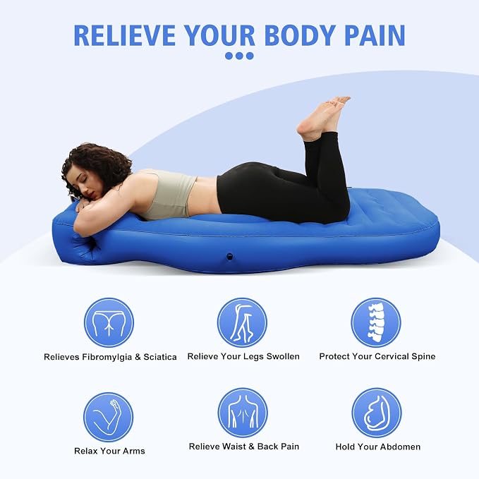 Inflatable Pregnancy Pillow with Hole - Pregnancy Blow Up Mattress, Maternity Pillow Inflatable for Prone Sleeping Includes Electric Pump, Relieves Back/Hip Pain, Blue