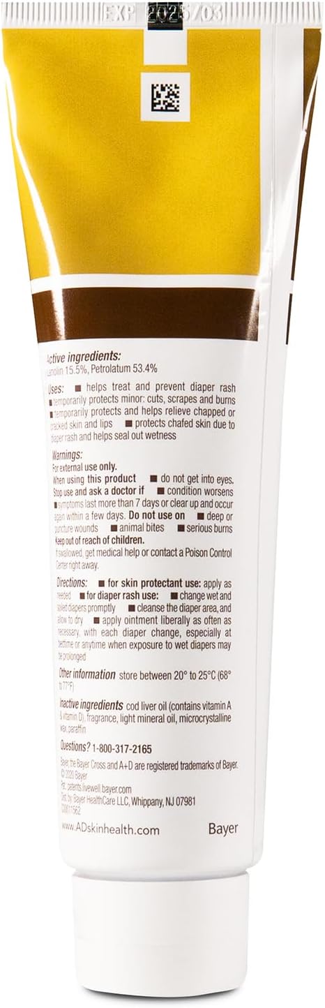 A+D Original Diaper Rash Ointment Prevents & Treats Diaper Rash, Moisturizing Skin Protectant with Vitamins A & D, Healing Skin-Ointment for Dry and Cracked Skin 4oz (Pack of 2)