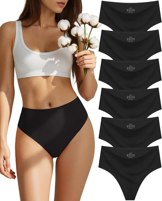 sosusu Seamless Underwear for Women Cotton Thongs High Waisted Soft Breathable No Show Panties Invisible Stretch 6 Pack