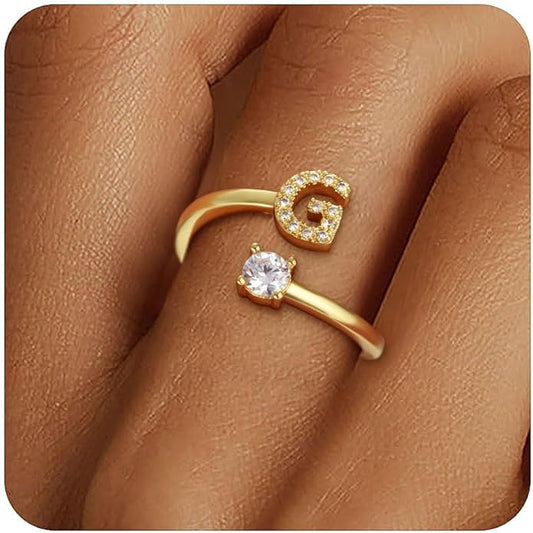 Eaciy Valentines Day Gifts for Kids Teen Girls - Initial Rings, Dainty 14K Gold Plated Adjustable Letter Rings Teen Girls Gift Trendy Stuff Non Tarnish Ring Birthday Valentines Day Gifts Jewelry