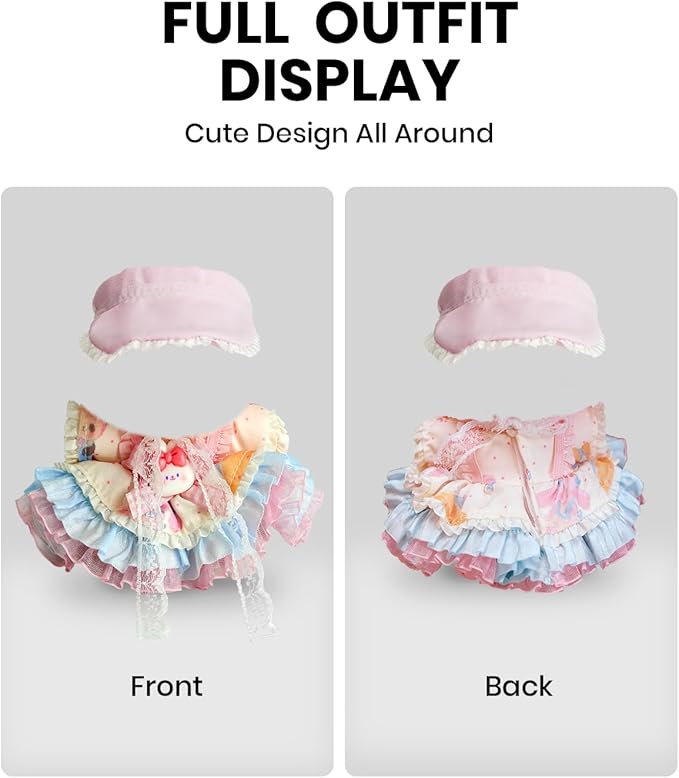 17cm Clothes Set, Accessories for 6.7 Inches Doll Clothes, Light Pink Velvet Hat + Kawaii Puffy Skirt Set, Cute Clothing No Doll Included