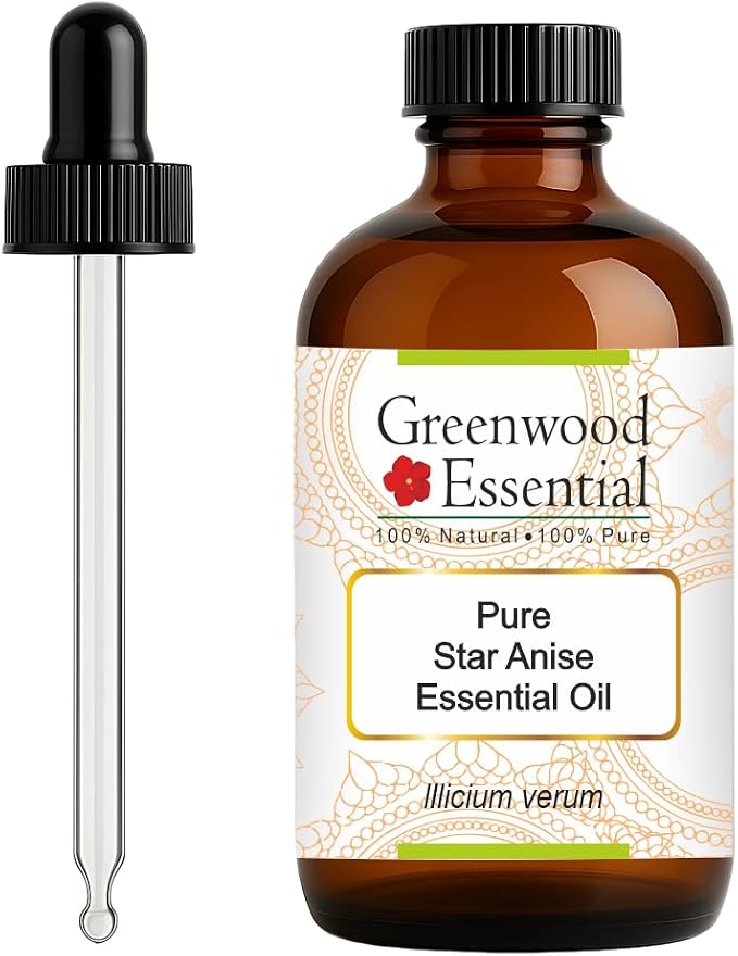 Greenwood Essential Pure Star Anise Essential Oil (lllicium verum) with Glass Dropper Steam Distilled 120ml (4 oz)
