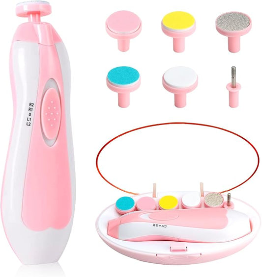 Qunlions life Baby Nail Trimmer Electric-6 in 1 Baby Nail File Clippers Infant Grooming Kit Manicure Set for Toddler or Adults, Pink