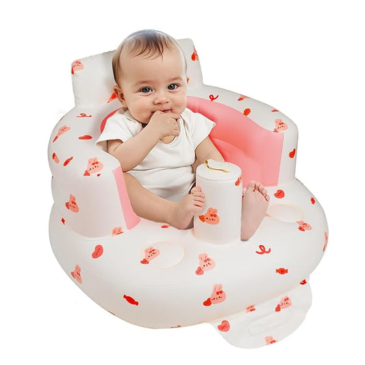 EKEPE Inflatable Baby Chair with Built in Air Pump, Sit me Up Floor Seat for Baby 3 Months & Up, Blow Up Baby Seats for Infants for Sitting Up - Bunny