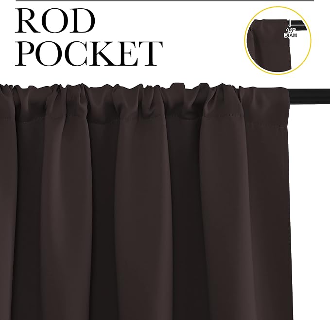 NICETOWN Blackout Curtains for Living Curtains, Toffee Brown, 1 Pair, 34-inch W x 84-inch L, Home Decorations Thermal Insulated Solid Pole Top Blackout Drapes for Living Room