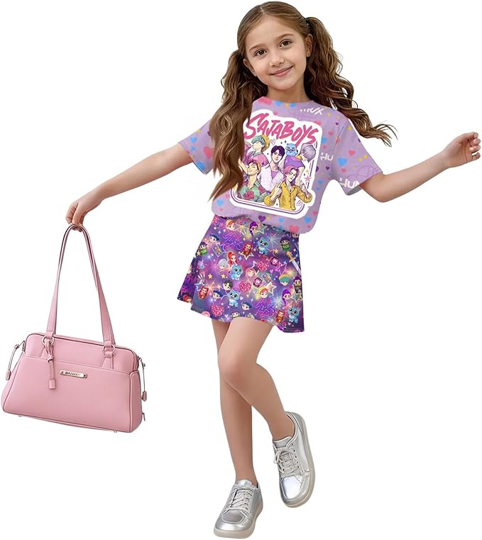 HTHLVMD K Pop Short Sleeve T-Shirt and Skirts Outfits Set for Girls Hunters Rumi Mira Zoey Graphic Tees De-Mon Costume
