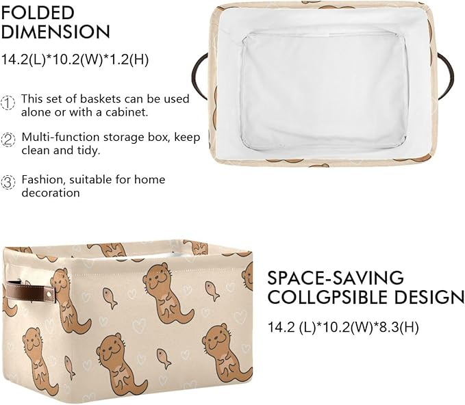 Aslsiy Storage Basket Cute Otter and Fish Nursery Bins Baby Box Canvas Clothes Shelf Basket Laundry Hamper Gift Basket for Home Dorm Closet 1 Pcs