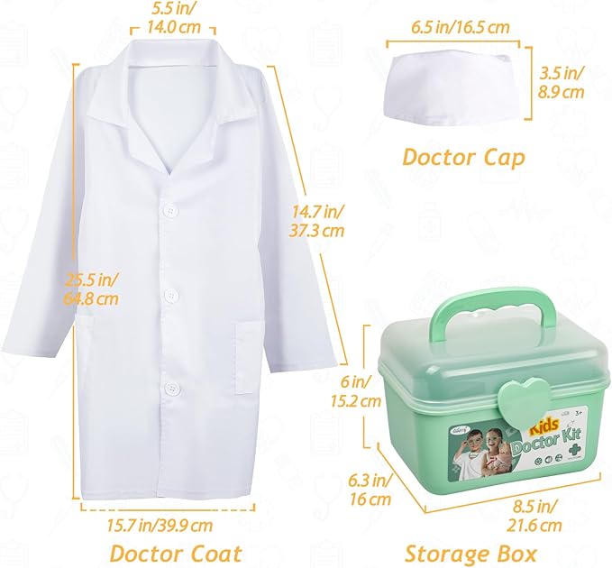 Liberry Doctor Kit for Toddlers 3 4 5 Years Old, 30-Piece Kid Doctor Toy with Stethoscope, Costume, Green Medical Pretend Play Gift for Girls Boys