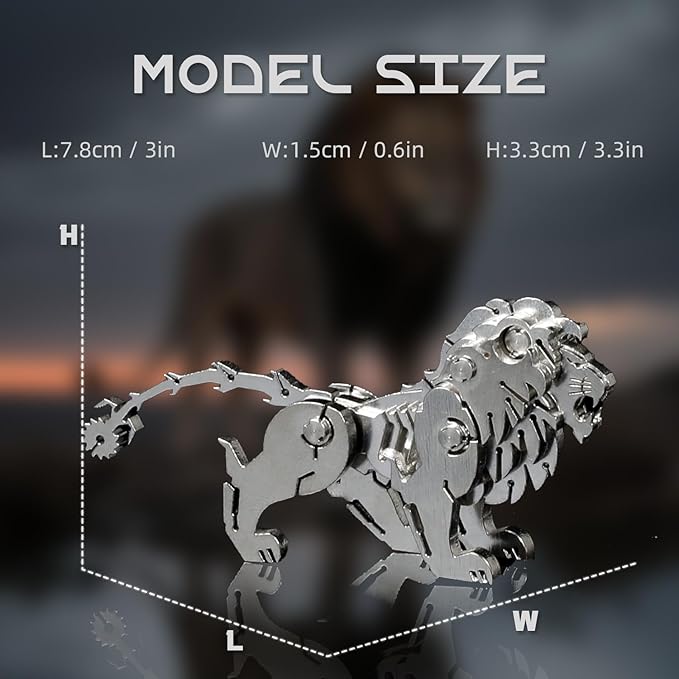 Barbary Lion 3D Metal Puzzle Model for Adults, DIY Wild Animal Building Model Kit with Tool, Metal Lion Puzzle Figurines for Man or 3D Building Enthusiasts Gift