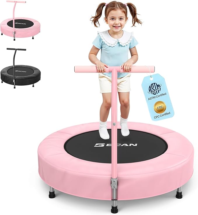 BCAN SP1 36'' Toddler Trampoline, ASTM Certified - Kids Trampoline for Ages 1-6, Foam Handle & Safe Thickened Cover, Mini Trampolines for Kids Indoor, Easy to Assemble| FED Fitness