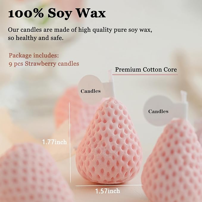 Strawberries Candles Gifts for Women, Aromatherapy Candle, Room Decor Cute Strawberries Shaped Scented Candles, Aesthetic Decorative (9 Pink, 3 Inch)