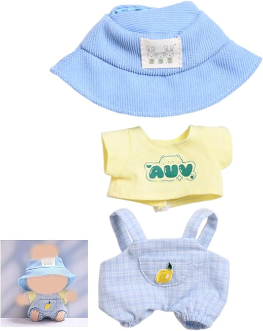 Clothes for 17cm Doll Overalls&hat Clothes Accessories(No Doll), Cute Outfit Suitable for 6.69inch (17cm) Doll Soft Cotton Clothing Replacement