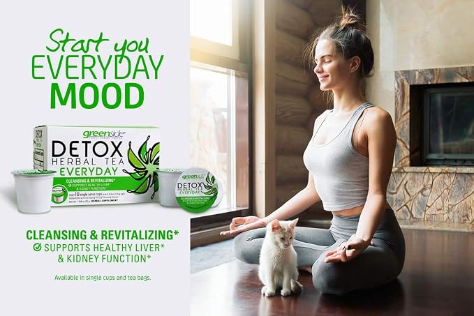 greenside Detox Herbal Tea Single Serve Cups for Everyday - Cleansing and Revitalizing Body Supplements - 10 Cups (3-gram Serving/Cup)