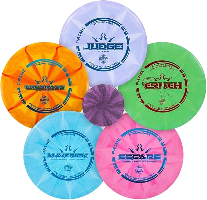 Dynamic Discs Prime Burst 5 Disc Golf Set | Includes Putter, Midrange, 2X Fairway & Driver + Mini Marker | Disc Golf Accessories for Beginners | 170-176g | Beginner Pack for Amateurs