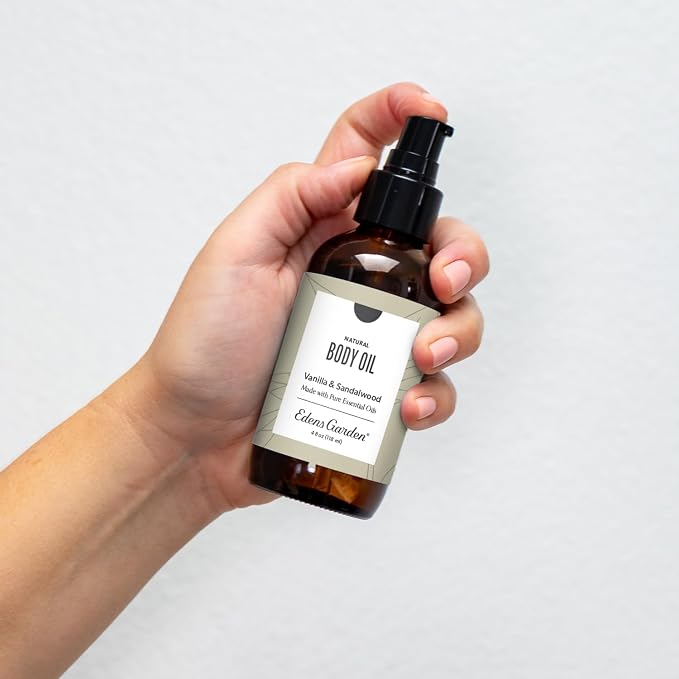 Edens Garden Vanilla Sandalwood Bath & Body Oil - Luxury Aromatherapy Blend with Pure Essential Oils & Vitamin E for Smooth, Hydrated Skin - After Shower Moisturizer for Women & Men, 4 fl oz (118 ml)