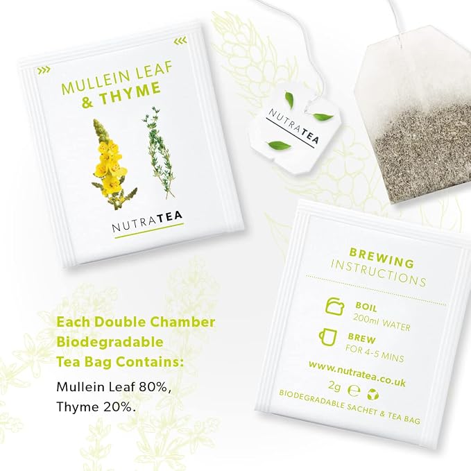 NutraTea - Mullein Leaf & Thyme Tea - Mullein Tea - Thyme Teabags For Lungs & Throat - 40 Individually Wrapped Bags - Herbal Infusion (2 Pack)