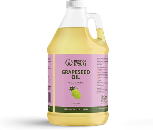 Best of Nature 100% Pure Grapeseed Oil - Unscented, Lightweight, Non-Greasy Moisturizer for Hair, Skin, Face & Aromatherapy, Carrier Oil for Essential Oils, Gallon (128 fl oz)