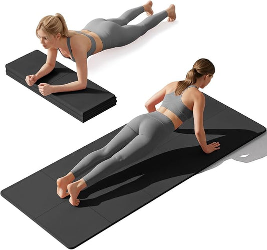 Foldable Yoga Mat Non Slip, Pilates Fitness Mats, 72" x 24" Extra Width ＆ Thick, Anti-Tear Exercise Mat with Carrying Strap and Bag, Workout Mats for Stretching,Yoga Studio,Gym or Home Workouts