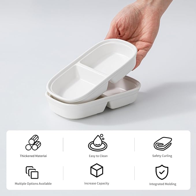 2PCS Ceramic Dishes, Ceramic Dish Stainless Steel Soy Tomato Sauce Salt Vinegar Sugar Spices Flavor Condiment Dip Bowls Korean BBQ Home Kitchen Plates, Two condiment bowls (2 Grids White)