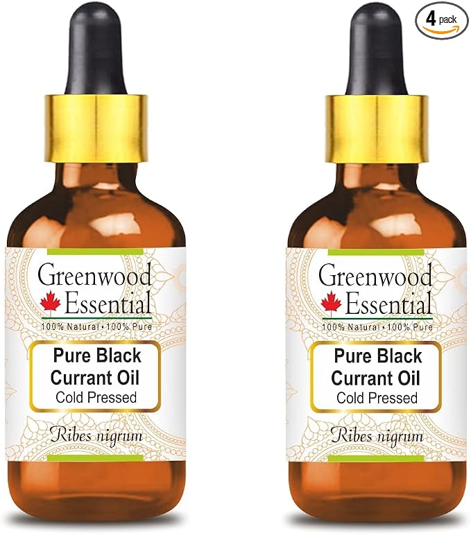 Greenwood Essential Pure Black Currant Oil (Ribes nigrum) with Glass Dropper Cold Pressed (Pack of Two) 100ml X 2 (6.76 oz)