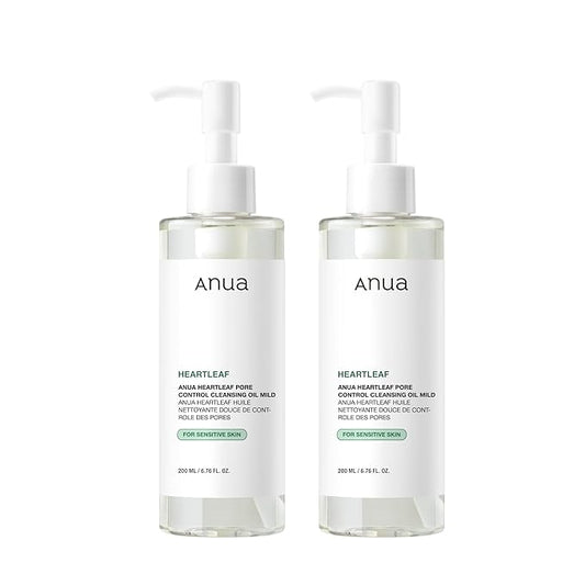 ANUA Heartleaf Pore Cleansing Oil MILD, Sensitive Skin Face Wash, Oil Cleanser for Face, Makeup Blackhead Remover, Korean Skin Care, Non-Comedogenic, Fragrance Free (6.76 fl oz) (Pack of 2)
