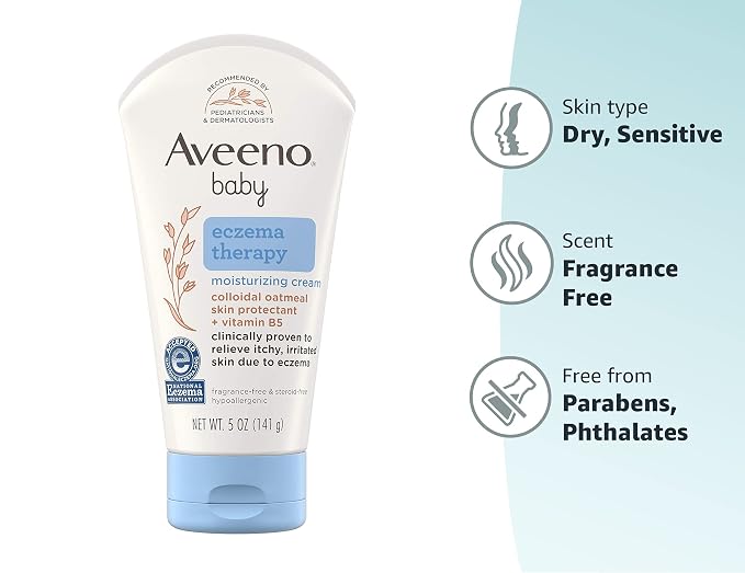 Aveeno Baby Eczema Therapy Moisturizing Cream, Natural Colloidal Oatmeal & Vitamin B5, Baby Cream for Dry, Itchy, Irritated Skin Due to Eczema, Paraben- & Steroid-Free, 5 fl. oz (Pack of 12)