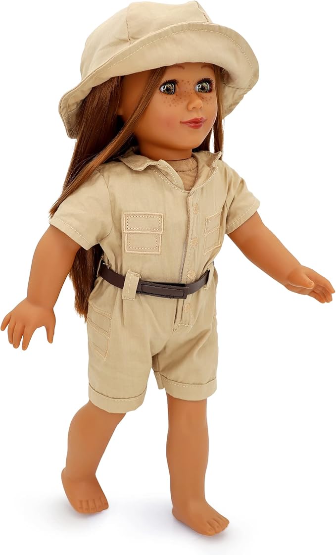 Playtime by Eimmie 18 Inch Doll Clothes and Accessories - Safari Outfit and Stuffed Animal Set - Clothing Sets & Stuff - Fits American, Generation & Similar 18” Dolls for Girls