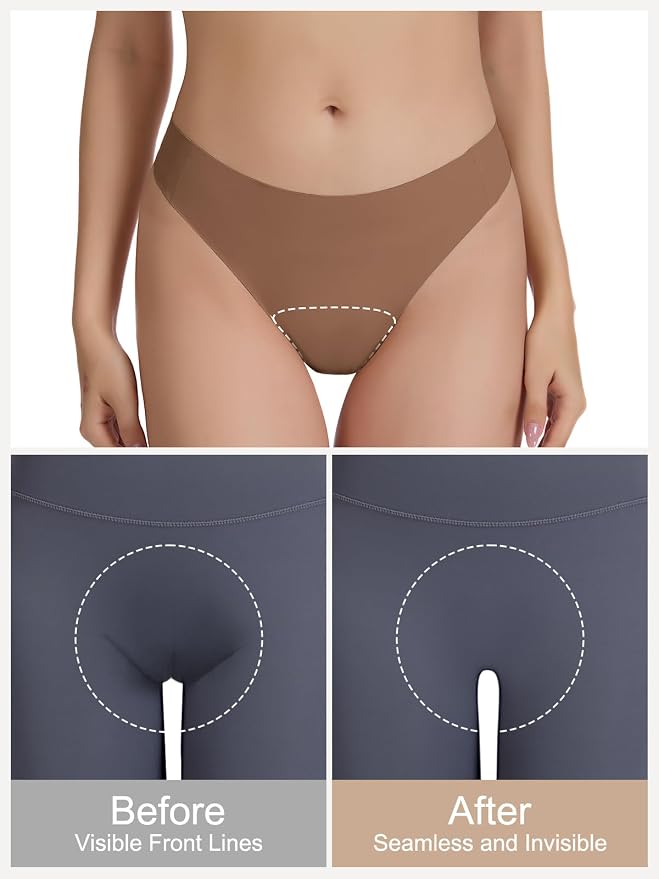 Seamless Camel Toe Thongs for Women Invisible Cameltoe Thong Panty Liners No Show Workout G-Strings Underwear