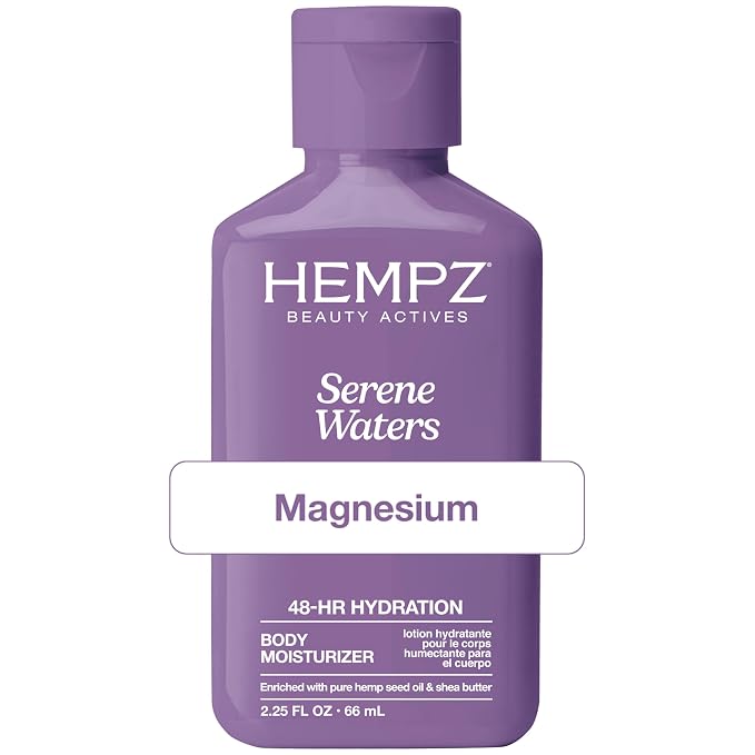 Hempz Mini Magnesium Body Lotion for Sleep & Relaxation, Hydrating Lotion with Arnica, & Shea Butter, Calming Nighttime Moisturizer for Muscle Relief & Soft Skin, Serene Waters Scent, 2.25 oz