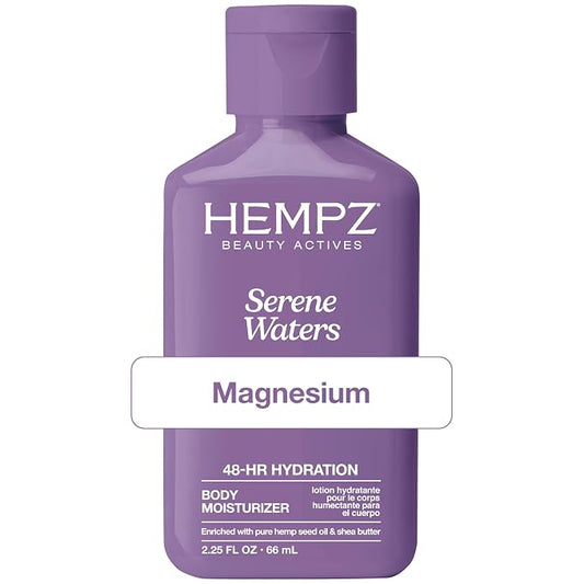 Hempz Mini Magnesium Body Lotion for Sleep & Relaxation, Hydrating Lotion with Arnica, & Shea Butter, Calming Nighttime Moisturizer for Muscle Relief & Soft Skin, Serene Waters Scent, 2.25 oz