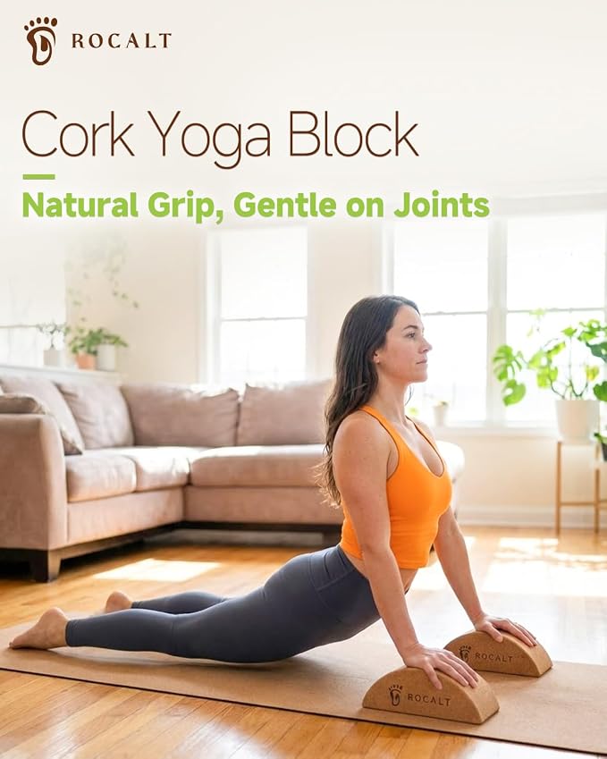 Rocalt Cork Yoga Blocks, Half Moon Foot and Calf Stretching Tool | high-density cork, curved ergonomic shape, 9.4 x 3.3 x 3.9 in, for arches, ankles, Pilates and travel