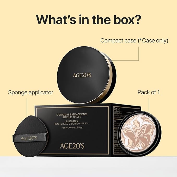 [Vegan] AGE20'S Signature Essence Pact | Pack of 1 | 27W WARM HONEY | Korean Cushion Foundation | Cream Foundation, Dewy & Glow Finish, Natural Coverage, SPF 50+