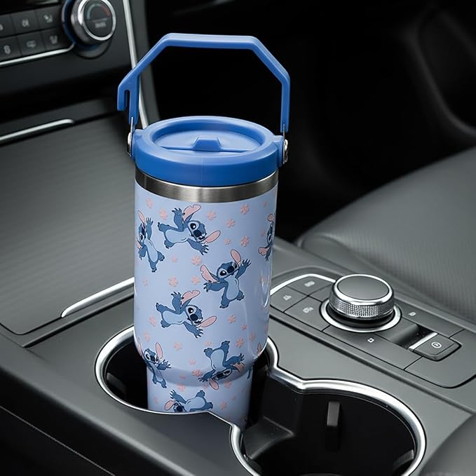 Disney Lilo & Stitch Sky Blue AOP 40 Oz. Vacuum Sealed Stainless Steel Tumbler With Carry Handle