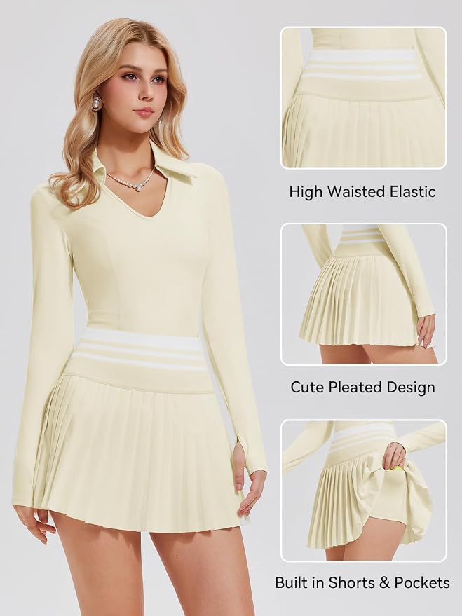 Women 2 Piece Tennis Skirt Set Polo Golf Outfits Racerback Tank Top Pleated Skort with Pockets Summer Workout Athletic Dress