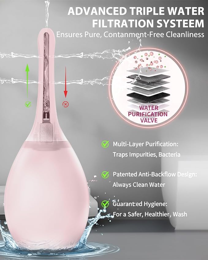 Enemas Anal Douches Anti Backflow-Enema Bulb and Anal Cleaner for Men & Women, Reusable Douche Bottle for Women – Shower-Compatible Cleaner for Men, Easy to Use & Travel Friendly,Pink
