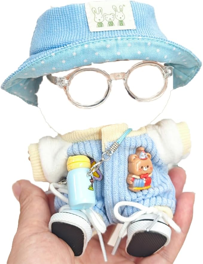 5 Set 17cm Doll Clothes -Clothes for Dolls Outfit - Accessories for 17cm Dolls Clothes +Light Pink Heart-Shaped Velvet hat + Small Camera + Glasses + Canvas Shoes, No Doll Included (Style G)