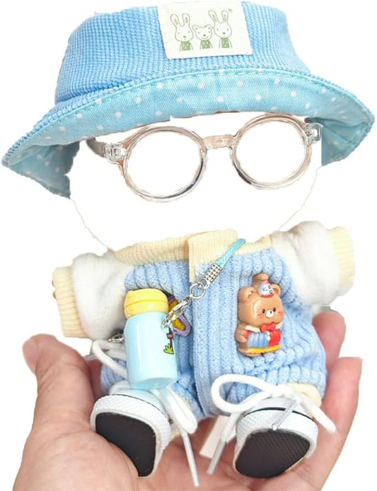 5 Set 17cm Doll Clothes -Clothes for Dolls Outfit - Accessories for 17cm Dolls Clothes +Light Pink Heart-Shaped Velvet hat + Small Camera + Glasses + Canvas Shoes, No Doll Included (Style G)