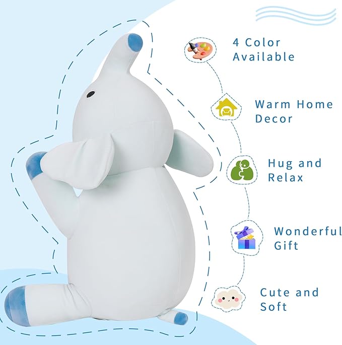 Weighted Stuffed Animals, 4.2lbs Weighted Stuffed Animal Elephant Plush 24in, Cuddle Elephant Soft Plushie Pillows Gifts for Kids and Adults