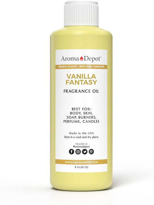 Aroma Depot 8oz / 8 Ounces Vanilla Fantasy Perfume Oil for Making, Body Oil, Soap, Candle Making & Incense. Our Version is a Premium Quality Undiluted & Alcohol Free
