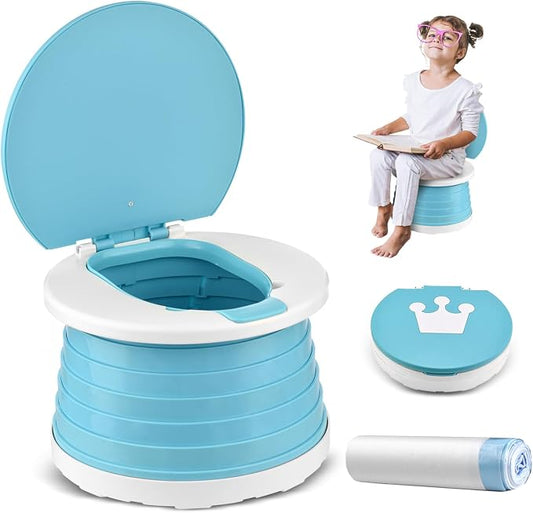 Portable Potty for Toddler Travel Foldable Potty Seat for Toddler Training Toilet for Kids Boys Girls Car On The Go Potty Travel Toilet Chair for Camping Park Indoor/Outdoor (Blue)