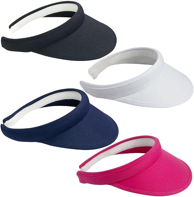 4 Pack Sun Visor Hats Women Men Clip on Cotton Wide Brim Visors Hat Outdoor Sports Golf Beach Travel Tennis Caps